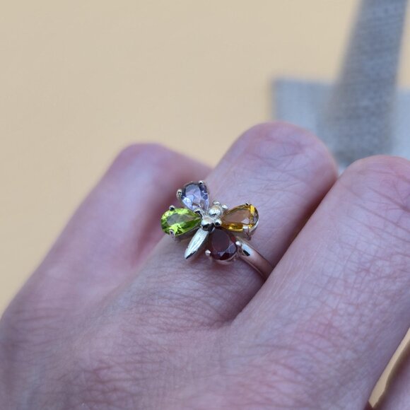 Size 7 Sterling Silver Amethyst Garnet CZ Dragonfly Ring A5613 - Picture 5 of 9